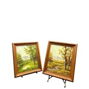 Original Artist Signed Oil Painting Landscape Forest Trees Framed Lake Stream